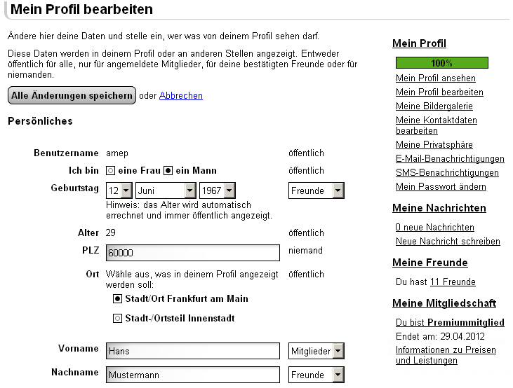Mein Profil bearbeiten Mein Profil bearbeiten